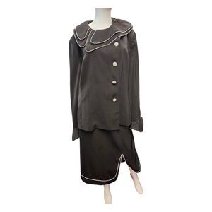 Moshita Coture Black Skirt Suit Womens Size 24 Rhinestone Trim Plus Size